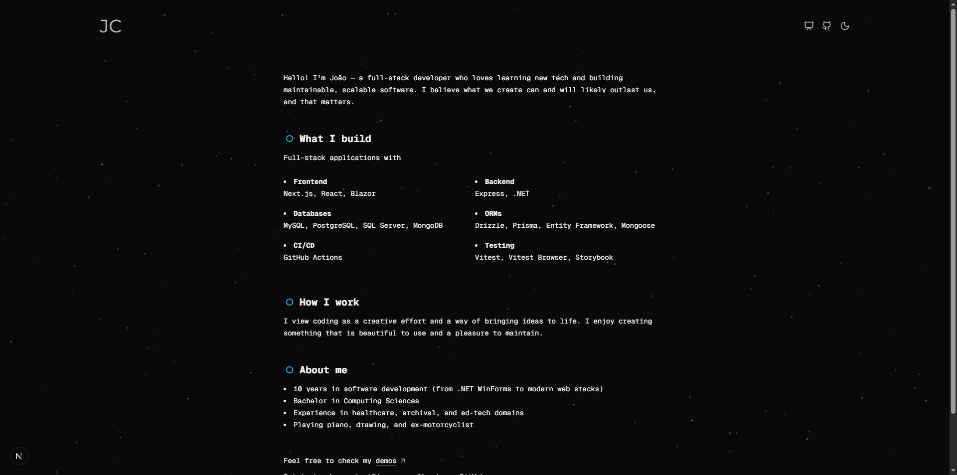 Personal website screenshot